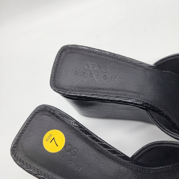 Asos Design Y2K Style Topaz Square Toe Wedge Black Mules Size 7 - Picture 10 of 13